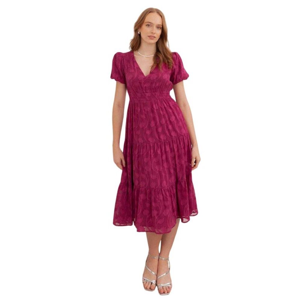 Lovedrobe Womens/Ladies Burnout Floral Puff Sleeve Midi Dress / Fuchsia